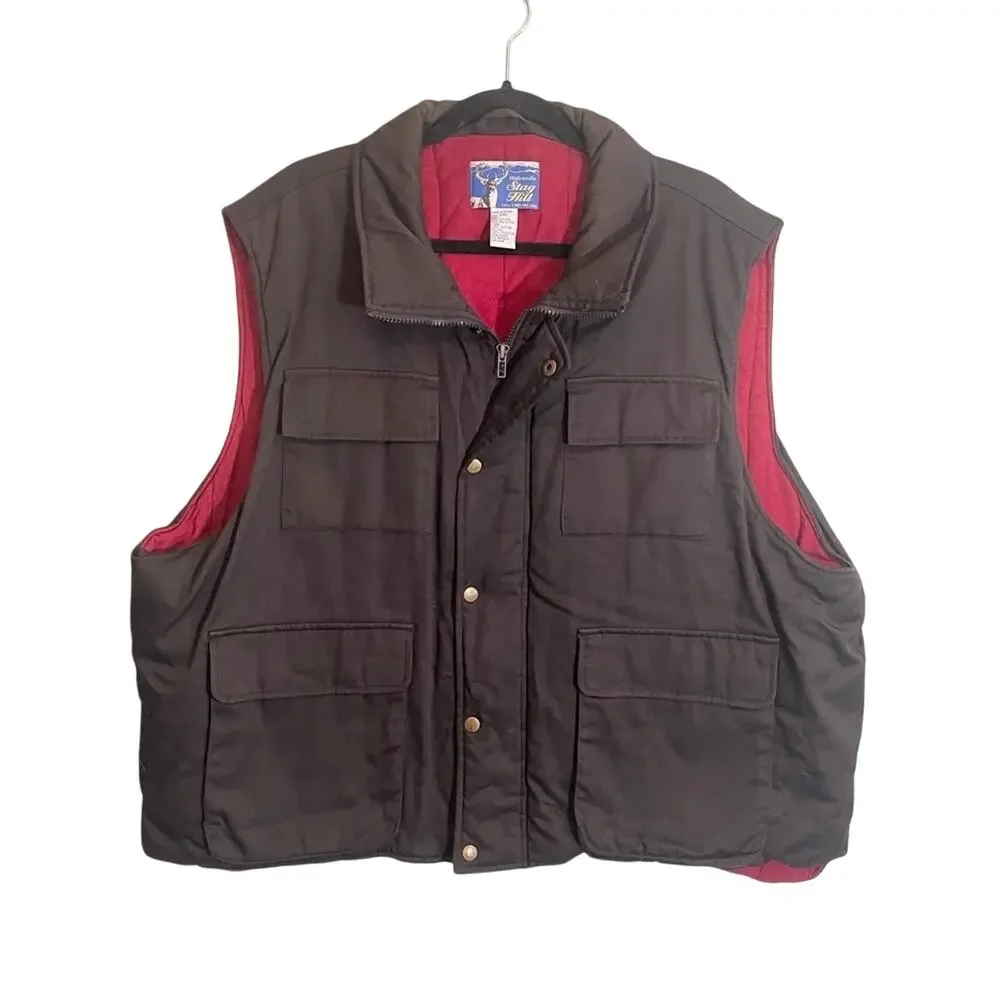 Haband's Stag Hill‎ Men's Black Full Zip Snap Buttoned Pocket Cargo Vest 2XL